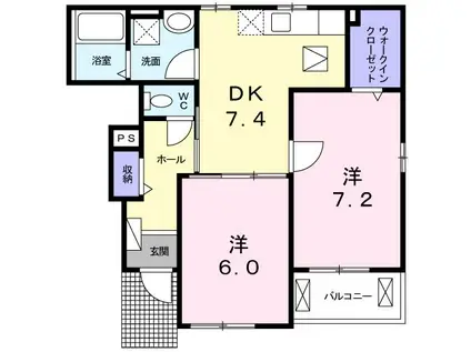 グランパス船穂 A棟(2DK/1階)の間取り写真