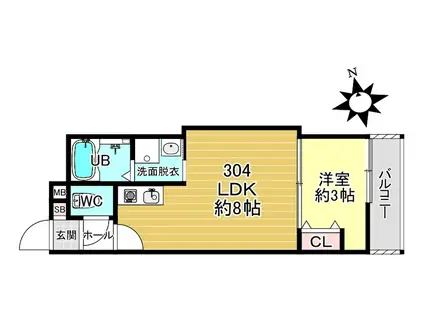 深草仙石屋敷町 アパート(1LDK/3階)の間取り写真