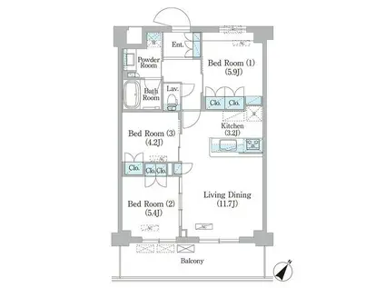 NIIYA平和台(3LDK/3階)の間取り写真