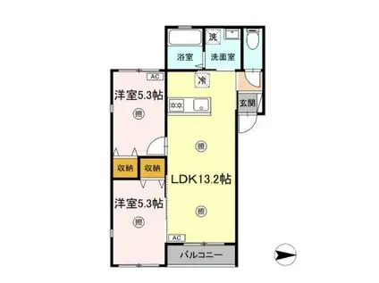 宇栄原共同(2LDK/2階)の間取り写真