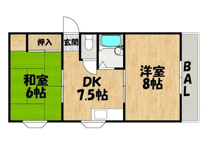 サンハイム林(2DK/2階)の間取り写真