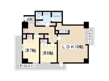 ザ・グランドビュー・オオサカ(2LDK/14階)の間取り写真