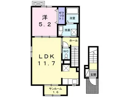 グランツ新庄北(1LDK/2階)の間取り写真