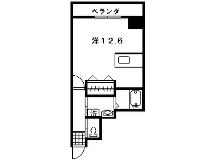 ハッピーマンション(ワンルーム/2階)の間取り写真