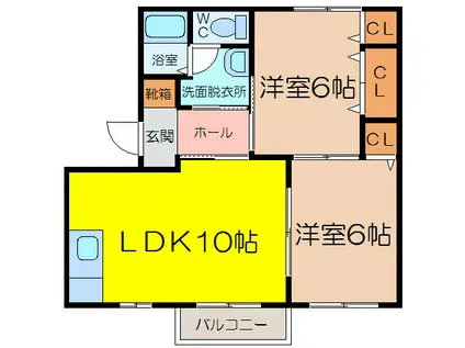 ラ シエロ(2LDK/2階)の間取り写真