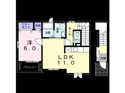 サザンテラス201(1LDK/2階)の間取り写真