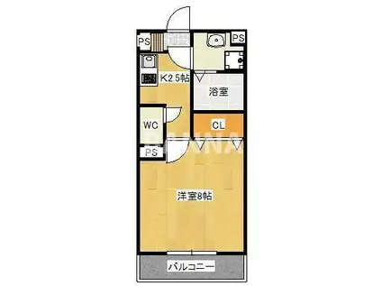 ECRAS(1K/3階)の間取り写真