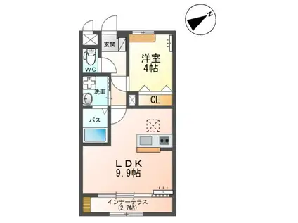 土浦市荒川沖西アパート(1LDK/1階)の間取り写真