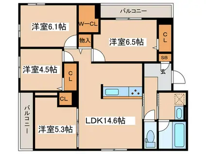 ドムスクレスト中町(4LDK/3階)の間取り写真