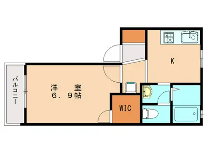 ドミール博多 B(1K/2階)の間取り写真