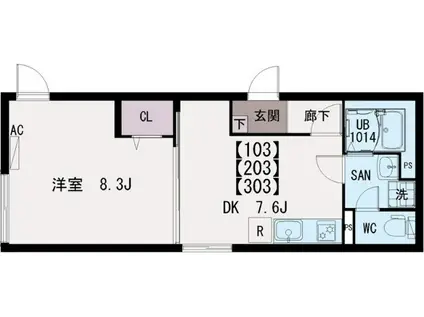 イクシオ島根(1DK/1階)の間取り写真