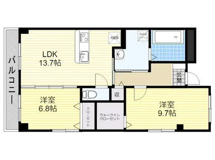 紺屋スカイマンション 壱番館(2LDK/5階)の間取り写真
