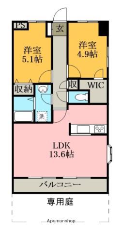アーペブローネ上志津(2LDK/1階)の間取り写真