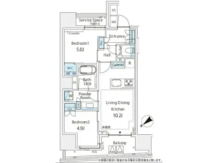 ミレアコート銀座プレミア(2LDK/2階)の間取り写真