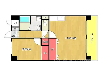 ラピュタ九条(1LDK/4階)の間取り写真