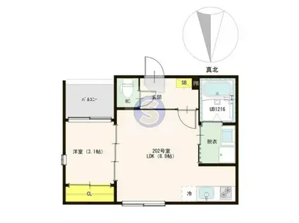 ハーモニーテラス吉祥院西定成町(1LDK/2階)の間取り写真