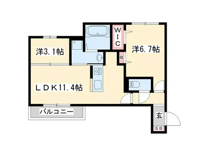 メゾン ド ソルテ A棟(2LDK/1階)の間取り写真