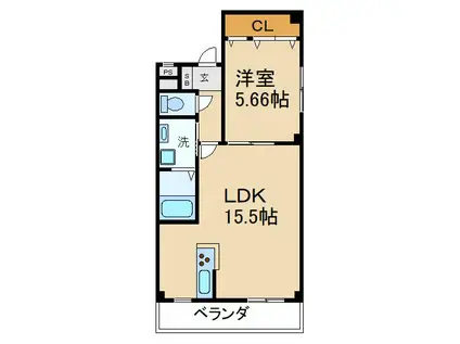 エンドレスリー北中振(1LDK/2階)の間取り写真