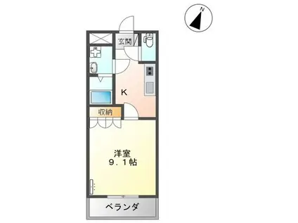 BIENVIVRE楡木II(1K/2階)の間取り写真
