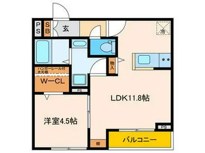 パセオプラシード連坊(1LDK/3階)の間取り写真