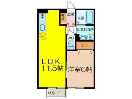 モナリエ長瀬(1LDK/1階)の間取り写真