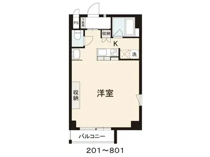 コリドールベイ(1K/2階)の間取り写真