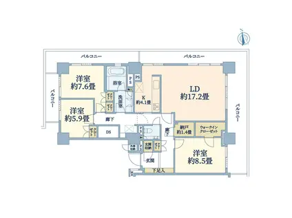 西新宿パークサイドタワー(3LDK/17階)の間取り写真