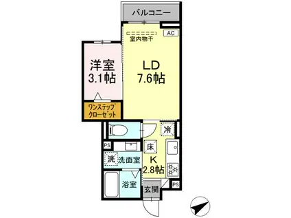 RUE加納本町(1LDK/1階)の間取り写真