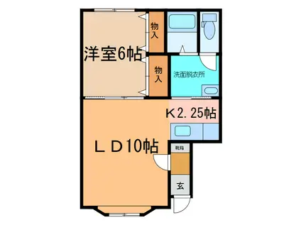 ソシエI・II(1LDK/2階)の間取り写真