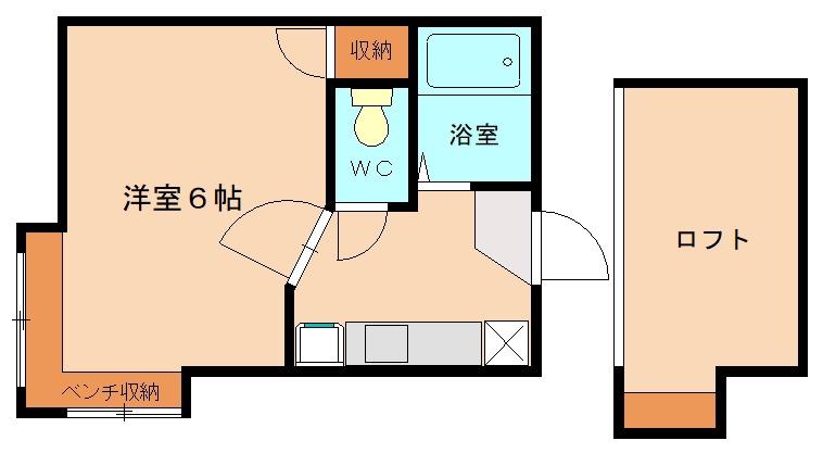 エムビル香椎参道B棟(1K/1階)の間取り写真