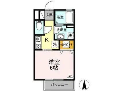 パティオ翼(ワンルーム/1階)の間取り写真