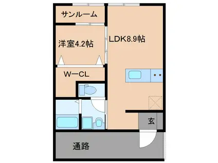 フォセット(1LDK/1階)の間取り写真