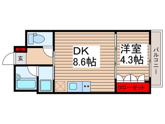 ウィルテラス押上(1DK/3階)の間取り写真