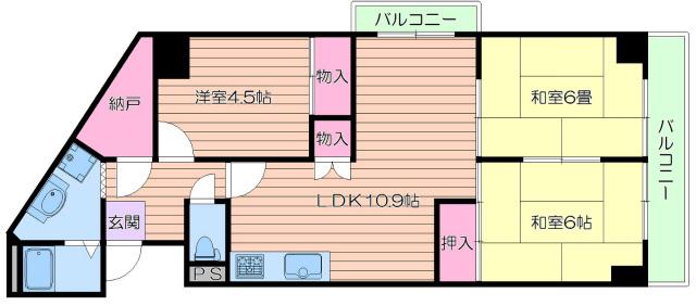 天王寺サンハイツ(3SLDK/6階)の間取り写真