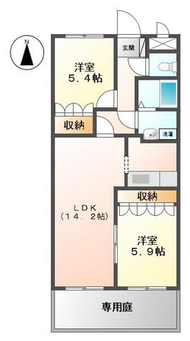 セントフィールド葛城I(2LDK/1階)の間取り写真