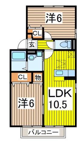 アドラーブルI(2LDK/2階)の間取り写真