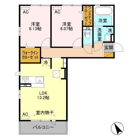クレアシオン城北(2LDK/1階)の間取り写真