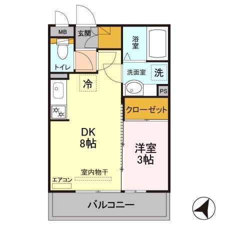 アンフルール(1LDK/2階)の間取り写真