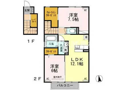 タマリスク(2LDK/2階)の間取り写真