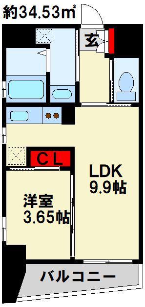 MGA城内(1LDK/9階)の間取り写真