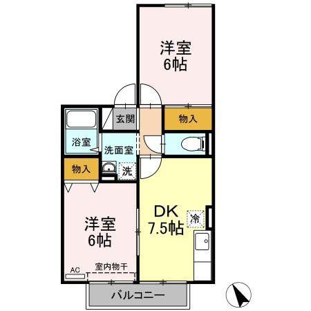 ディアコート加茂 A・B(2DK/1階)の間取り写真