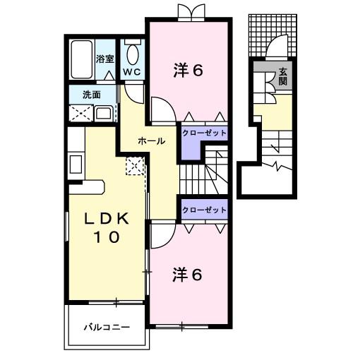 ノーブル ウエスト(2LDK/2階)の間取り写真