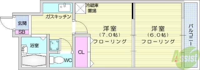 ソフィア 六丁の目(2K/5階)の間取り写真
