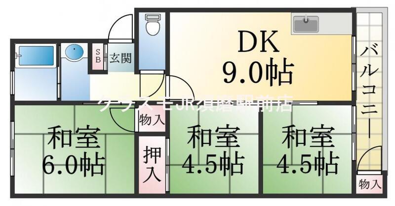 垂水農住5号棟(3DK/4階)の間取り写真