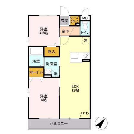 キャッソル嵯峨(2LDK/2階)の間取り写真