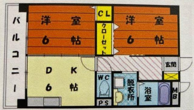プライムスペース24(2DK/2階)の間取り写真