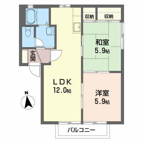 ソレアード A(2LDK/2階)の間取り写真