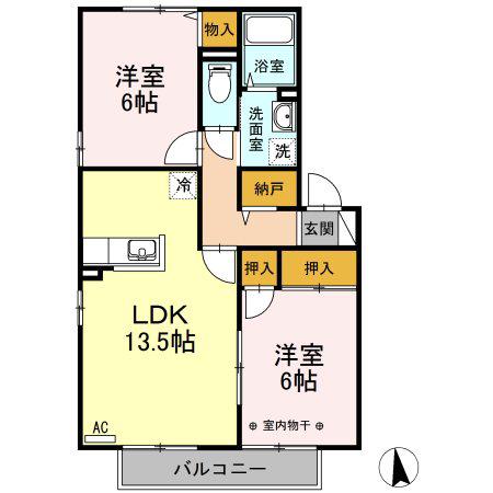 ウエストスクエアA(2LDK/2階)の間取り写真