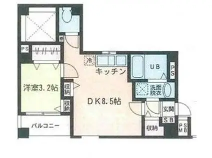 錦糸YOUパークス(1DK/3階)の間取り写真