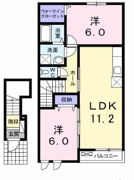 フォンテーヌA(2LDK/2階)の間取り写真